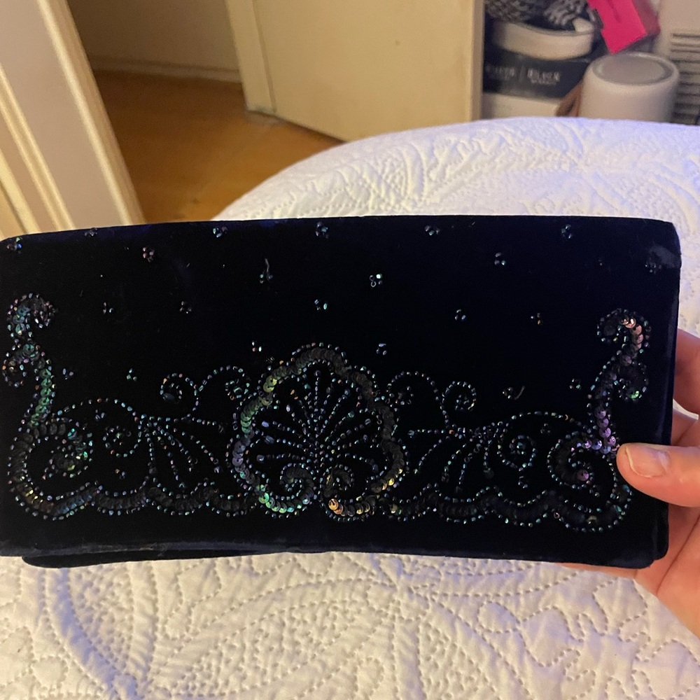 Elegant blue black Clutch with Embellishments Rare Vintage